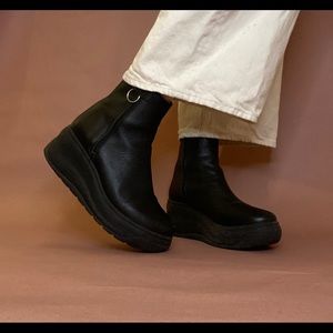 Free People black wedge platform ankle boot